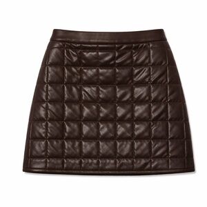 brown quilted nappa faux leather miniskirt